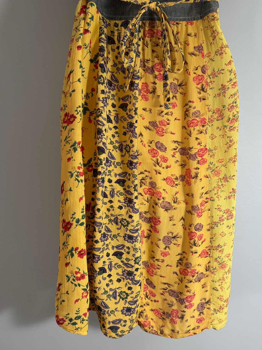 Vintage Raindrops Patchwork Floral Dress 90s Boho Grunge Cottagecore Tie Back M - Picture 8 of 15